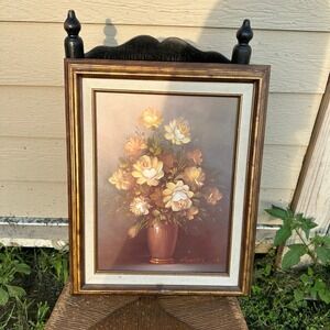 Vintage Robert Cox Original Oil Painting Yellow Floral Still Life Framed Signed
